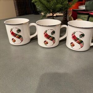 Pottery Barn Stewart Plaid Monogram Mugs (set of 3)
